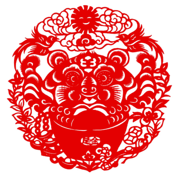 虎年生肖剪纸窗花，高清PNG透明动物图片素材，一键下载设计元素