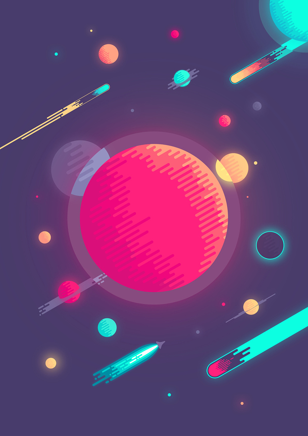 卡通星球彩色宇宙海报背景，高清PNG透明图片素材，几何/扁平/渐变设计元素下载