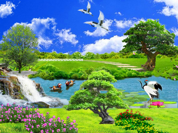 花草湖光美景，700x750高清PNG透明背景，摄影风景素材下载