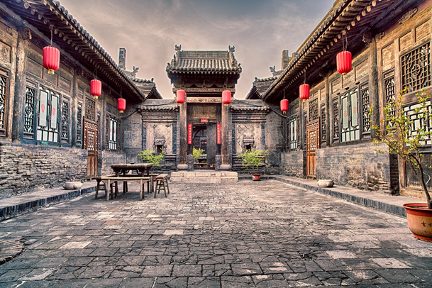 手绘中国风四合院海报背景，高清PNG透明元素，古典韵味设计素材下载
