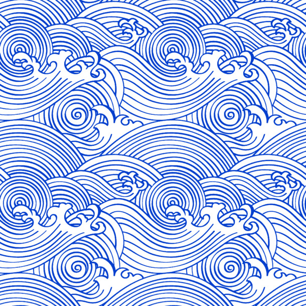 古风蓝色翔云水波纹PNG透明背景，中国风线描设计素材下载