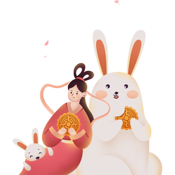 中秋团圆节，嫦娥玉兔PNG透明图片及PSD设计素材，高清下载