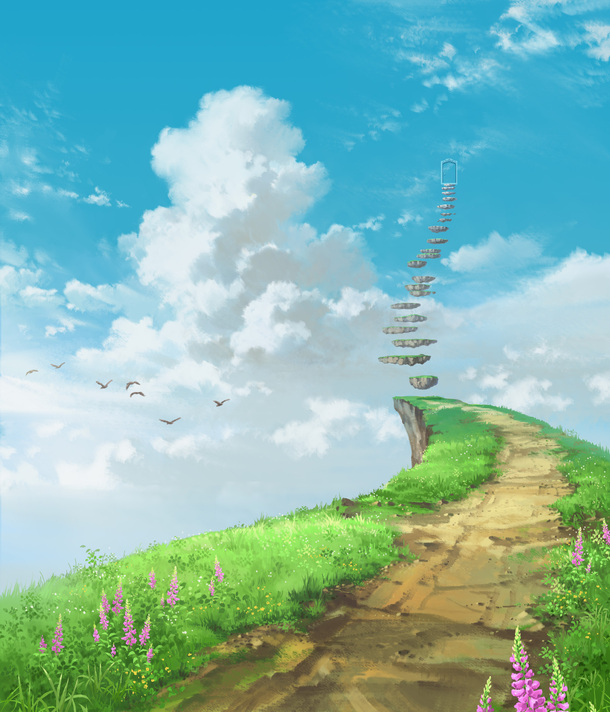涂鸦草地蓝天白云PNG透明背景，卡通手绘素材高清下载