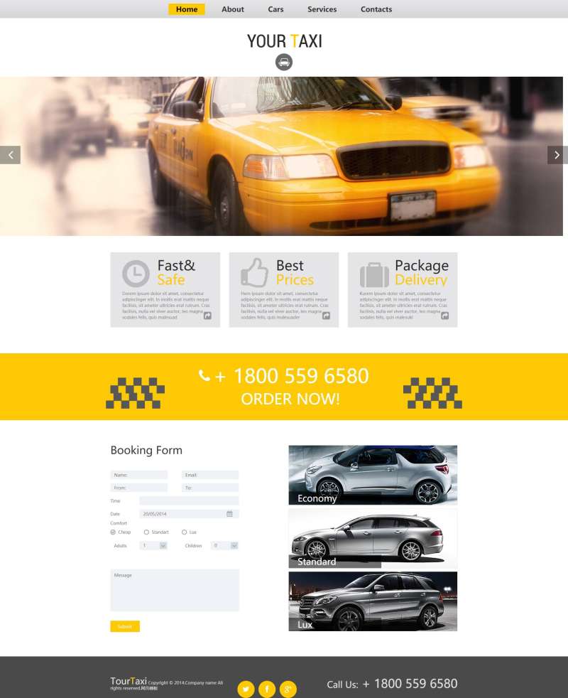 Taxi出租车公司黄色简约网站模板