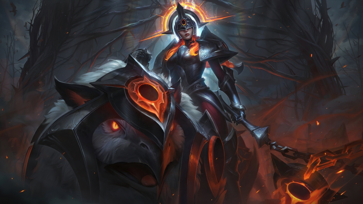 英雄联盟LOL，北地之怒瑟庄妮日蚀骑士8K超高清壁纸，4K精美游戏图片，7680x4320分辨率下载