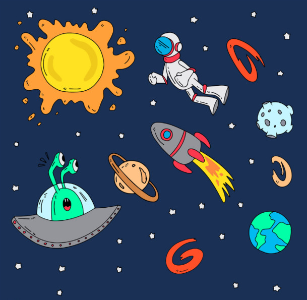 星空卡通背景PNG透明图片，可爱高清素材，手绘卡通元素，免费下载