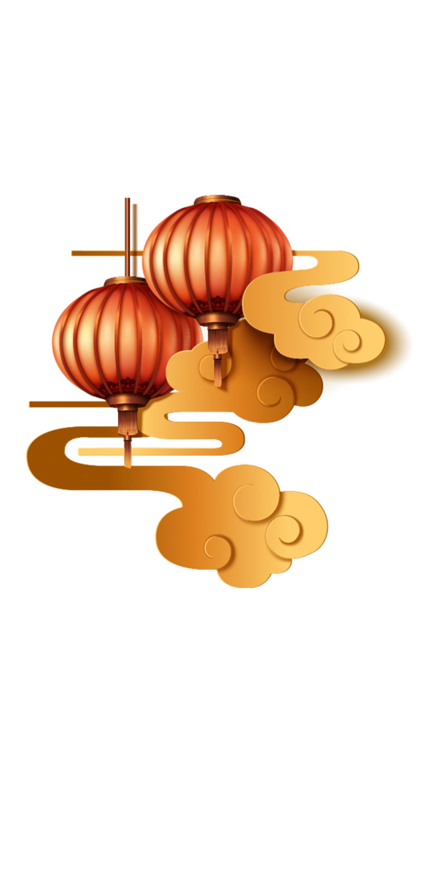 新春佳节灯笼祥云PNG透明背景图，高清春节元素设计素材下载