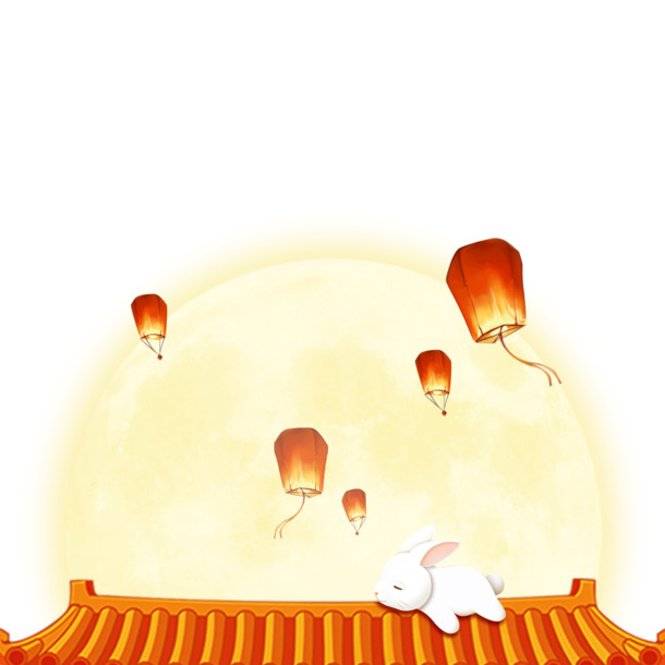 国风中秋，房顶月兔PNG透明图，高清PSD设计素材免费下载