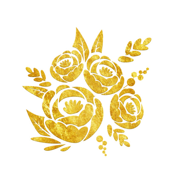 国潮风描金花朵PNG透明图，中国风设计素材，高清下载