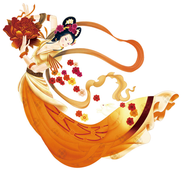 嫦娥奔月高清PNG透明图，中秋节节日元素，设计素材免费下载