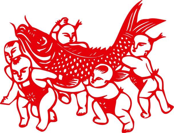 福娃抱鲤鱼PNG透明图，高清节日素材，欢庆元旦、春节、元宵！