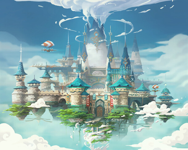 天空之城卡通城堡，高清PNG透明背景，手绘风格设计素材下载
