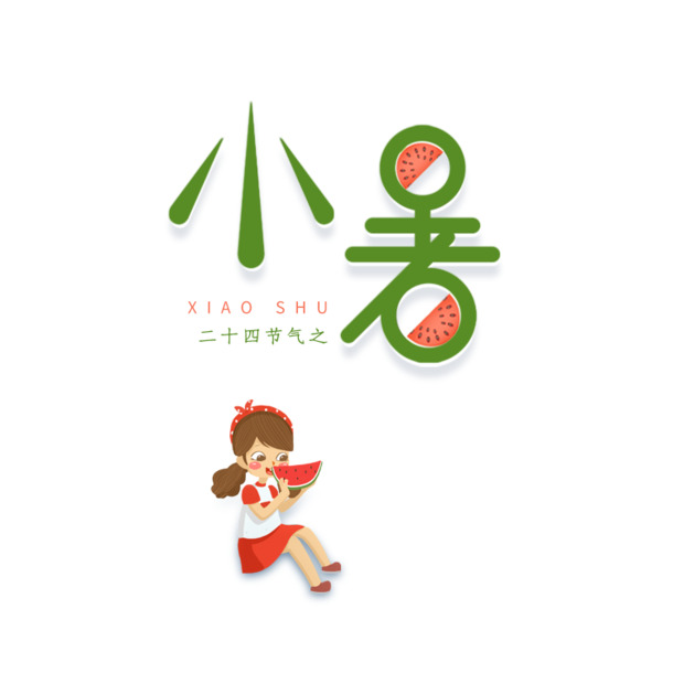 小暑西瓜艺术字PNG透明图，创意装饰元素PSD素材下载