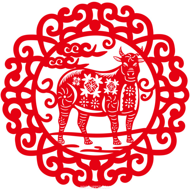 新春牛年剪纸PNG素材，高清透明图片，节日元素丰富，春节元宵设计必备