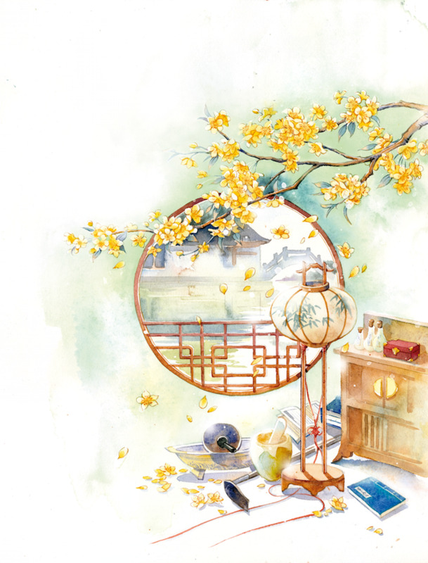 唯美古风手绘插画，高清PNG透明素材，手绘卡通元素设计图下载