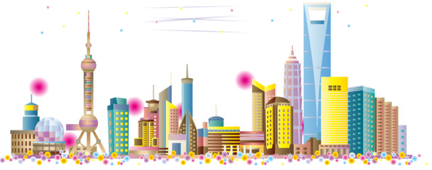 上海城市卡通手绘，彩色矢量PNG透明图，高清AI格式素材下载