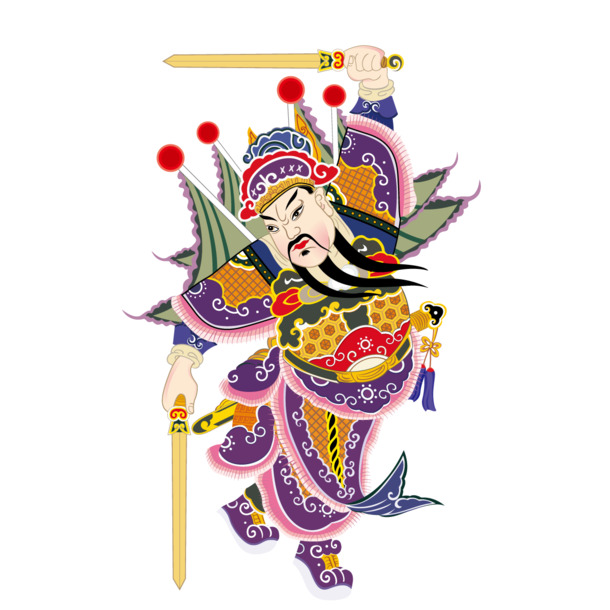 矢量中式门神PNG透明图，节日元素大放送，元旦春节元宵素材下载