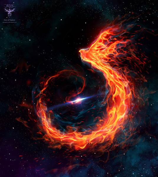 宇宙火焰凤凰手绘，高清PNG透明背景，抽象梦幻设计素材下载