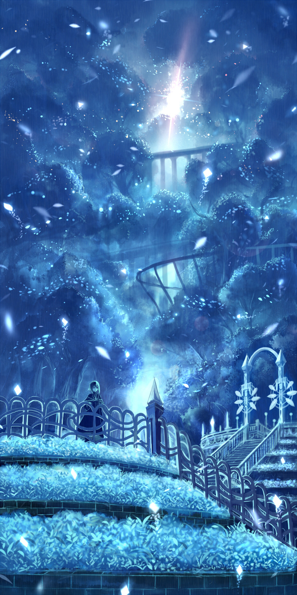 梦幻蓝夜动漫海报背景，高清PNG透明元素，创意H5设计素材下载