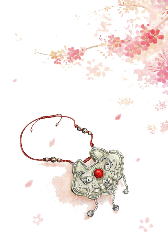 粉色樱花长命锁PNG透明图，精美植物装饰元素，设计素材下载