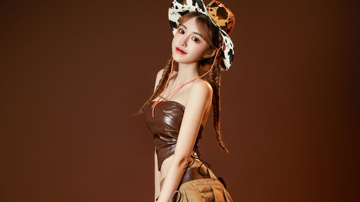 高清美女4K壁纸，百褶裙牛仔美女，优雅帽子，美腿身材迷人