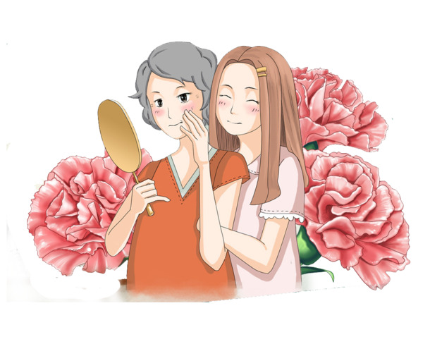 妇女节素材，卡通手绘母女插画，高清PNG透明图片，节日元素丰富，免费下载