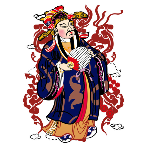 春节新年传统文化元素，财神高清PNG透明图片，元旦元宵节日素材AI格式下载