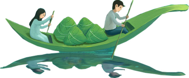 端午节素材，小男孩小女孩滑粽子龙舟，高清PNG透明图片，节日元素设计下载