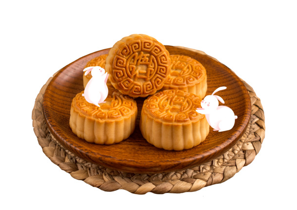 中秋节兔子趴在月饼上高清PNG透明图片，节日设计素材免费下载
