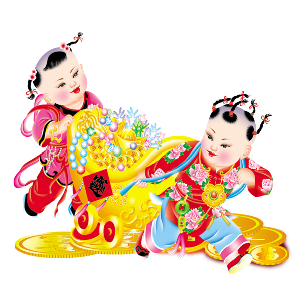 新年高清PNG透明年画，元旦春节元宵节日元素，图片设计素材免费下载