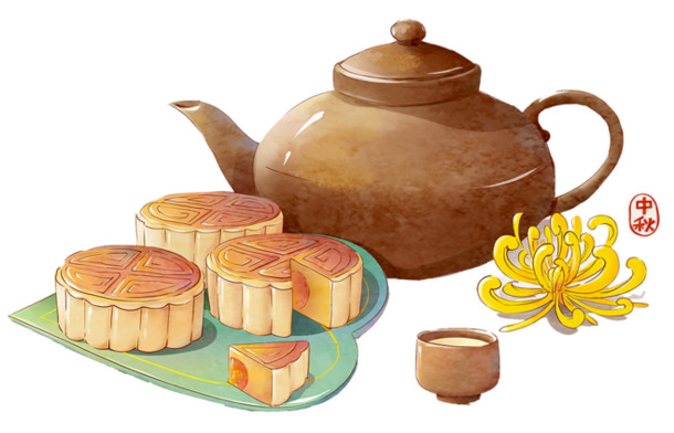 中秋佳节赏月赏菊品月饼，精选高清PNG透明图片，丰富节日元素设计素材下载