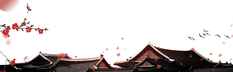 中国风古建筑高清JPG图片，白色渐变平面Banner，复古PSD素材下载