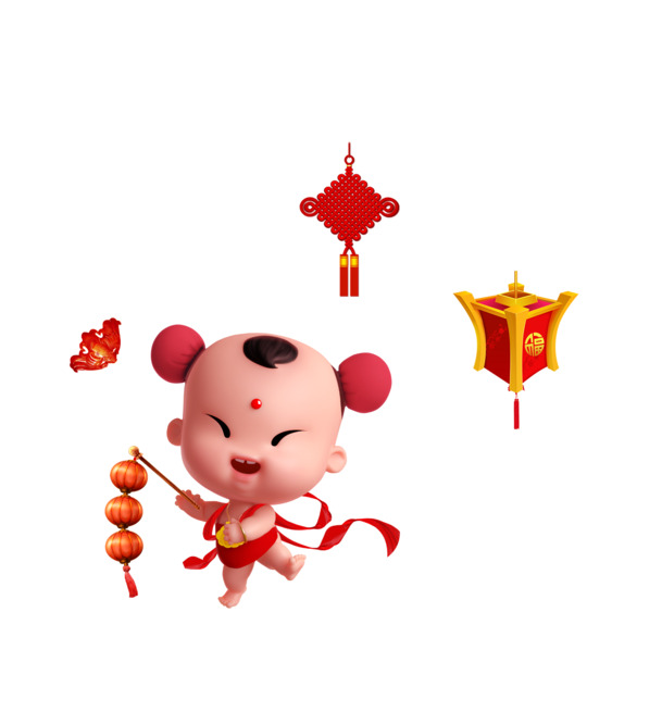 中国风福娃春节高清PNG透明图，元旦春节元宵节日素材下载