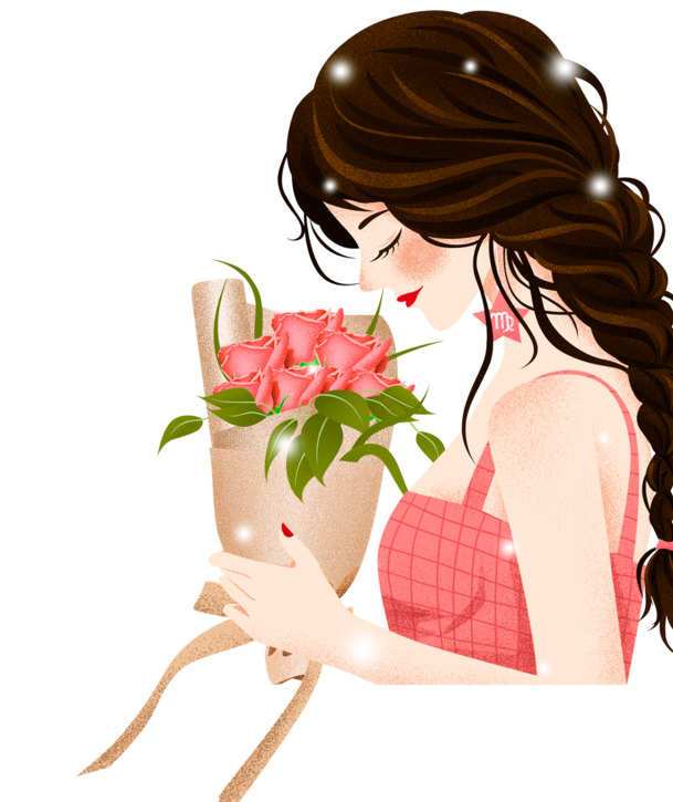 妇女节手绘玫瑰女孩PNG素材，高清透明图片，节日设计元素下载
