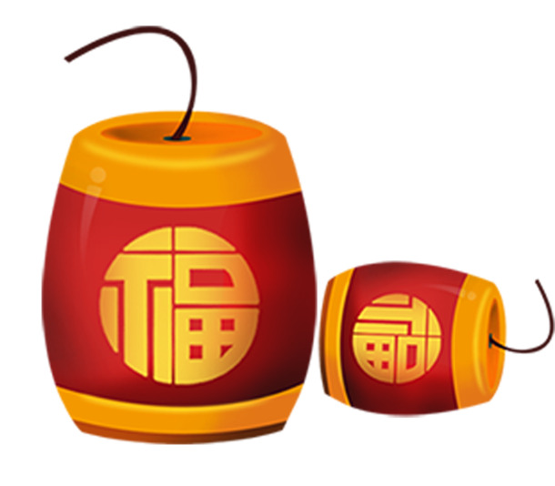2019猪年红鞭炮手绘卡通PNG/PSD设计素材，高清透明，免费下载