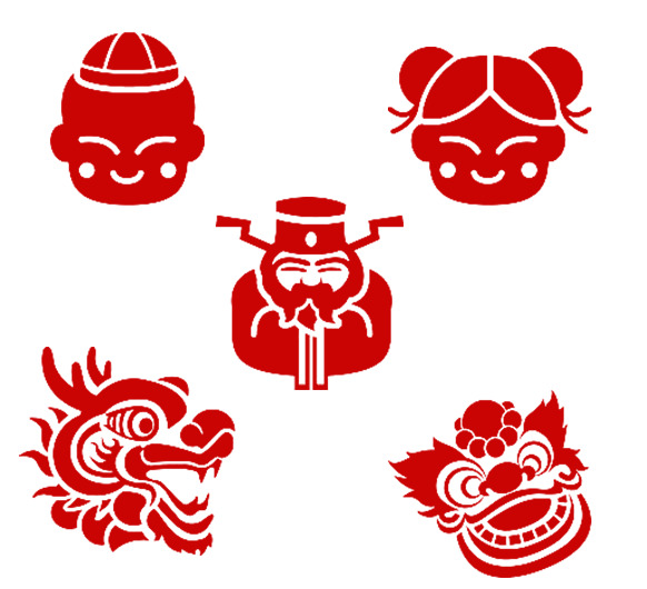 红色喜庆剪纸PNG透明图，元旦春节元宵节日素材下载