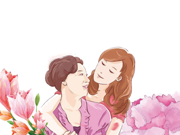手绘卡通感恩母亲插画，高清PNG透明图+PSD设计素材，免抠下载