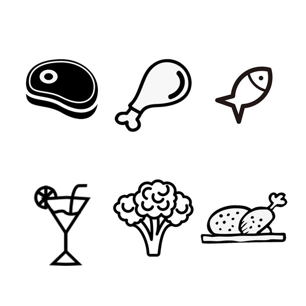 食物图标LOGO，高清鸡腿鸡肉蔬菜PNG透明图，几何漂浮元素PSD设计素材下载