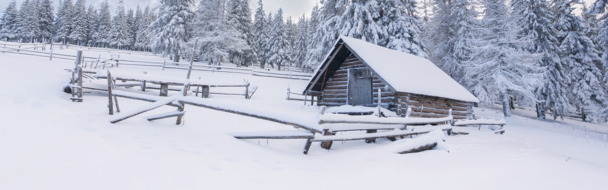 冬季雪景小房子高清PNG背景素材，透明摄影风景图片，免费下载