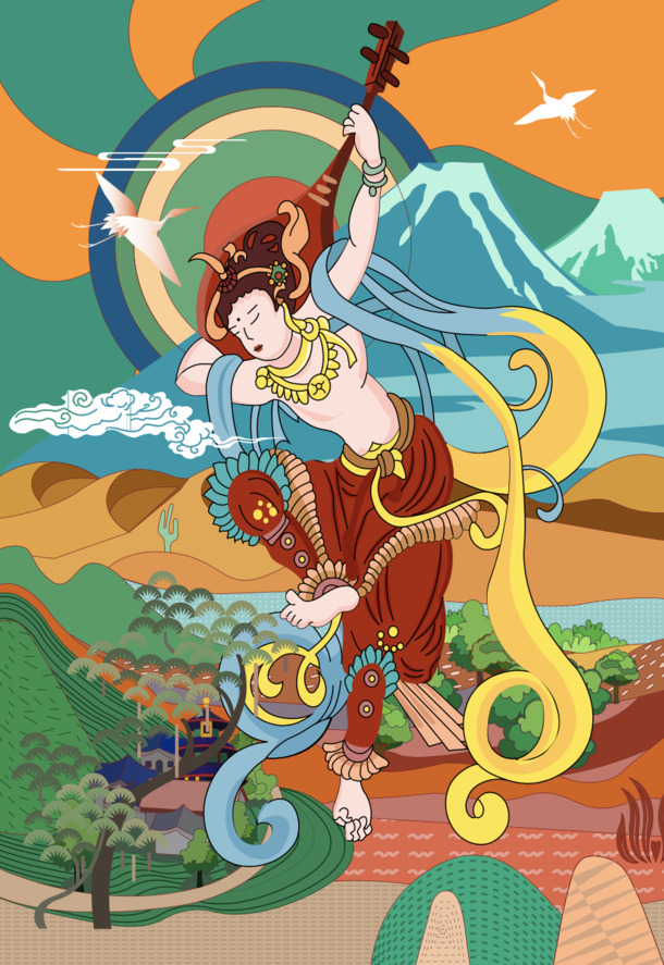 敦煌手绘佛像，高清PNG透明背景，古典中国风AI设计素材下载