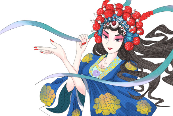 京剧角色手绘插画PNG，高清透明素材，卡通手绘元素，一键下载