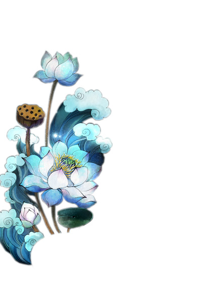 高清蓝色手绘花朵祥云PNG素材，透明漂浮花瓣，设计素材免费下载