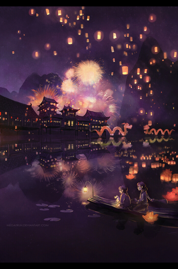 古风孔明灯礼花PNG素材，高清透明背景，H5设计元素免费下载