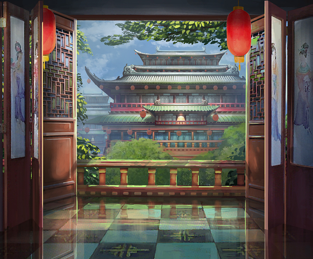 唯美古风宫殿插画，高清PNG透明背景，手绘卡通建筑图片素材下载
