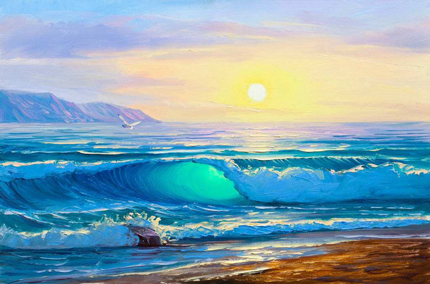 海风沙滩油画PNG素材，高清透明背景，卡通手绘图片设计元素免费下载