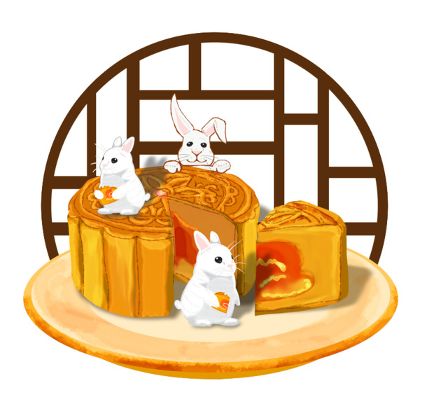 中秋节高清PNG透明月饼兔子图片，节日元素设计素材免费下载