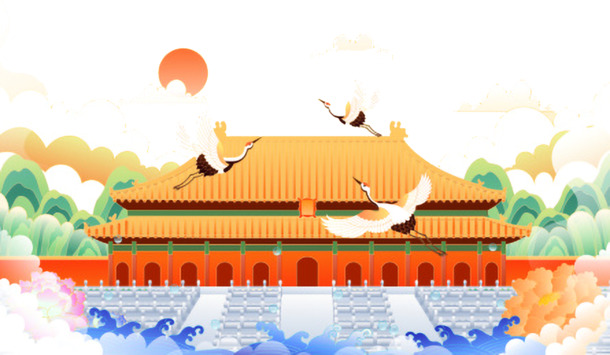 国潮北京建筑群，古典中国风PNG透明背景图片素材，高清下载