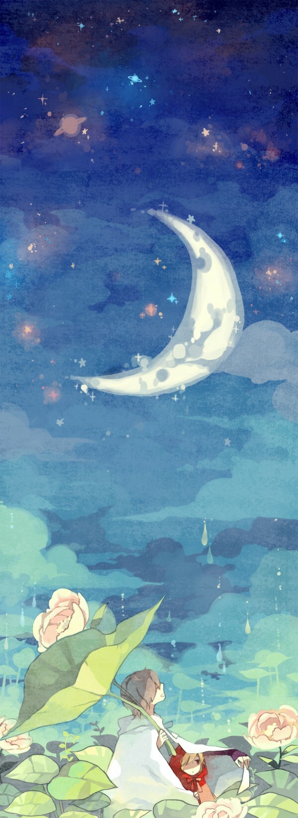 手绘星空插图背景，高清PNG透明元素，卡通手绘设计素材下载