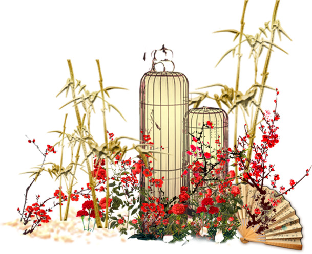 灯笼花鸟高清PNG透明图，元旦春节元宵节日素材下载