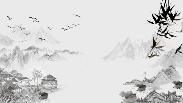 古风山水画背景，高清PNG透明古典中国风PSD设计素材下载